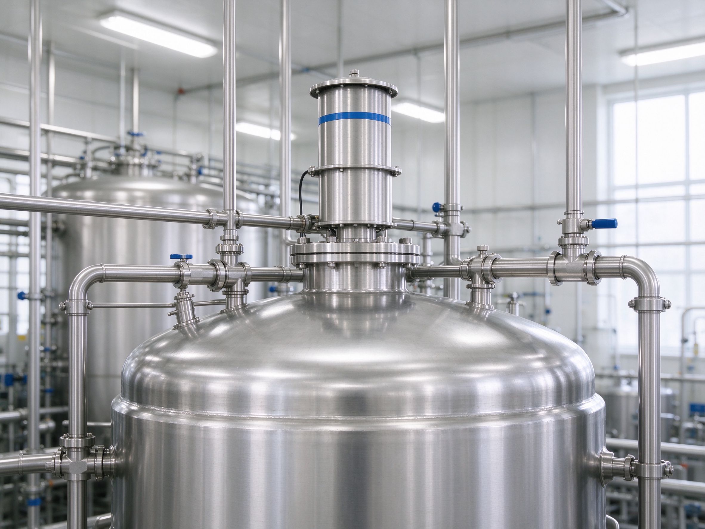 Foam breaker mounted on a stainless fermentation tank (schematic)